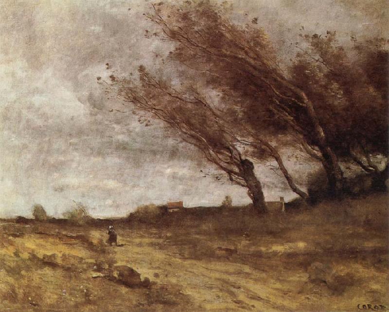 Jean Baptiste Camille  Corot Le Coup du Vent oil painting picture